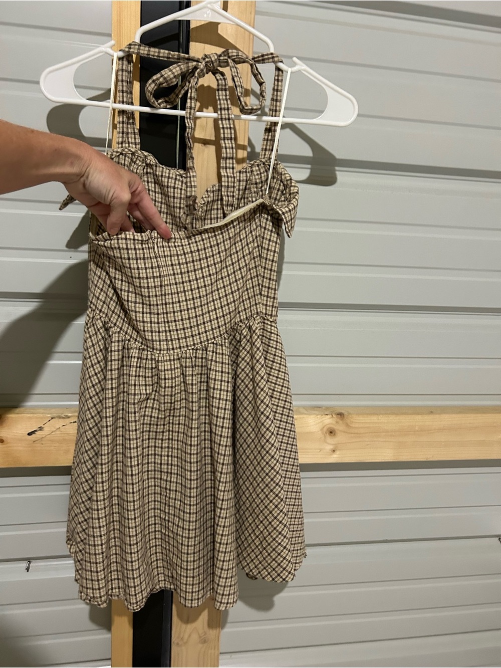Day + Moon Plaid Tie Neck Fit & Flare Mini Dress Size S Preppy Fall Staple - Picture 5 of 9